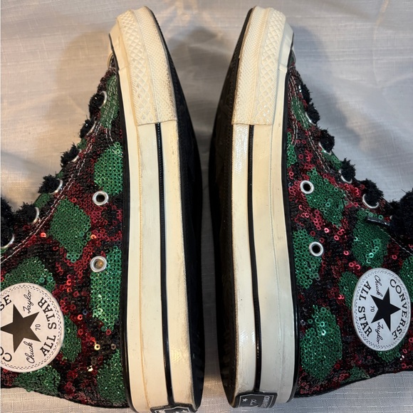 Converse Green and Red Sequin High-Tops unisex Men’s 5.5 Women’s 7.5 - Picture 11 of 14